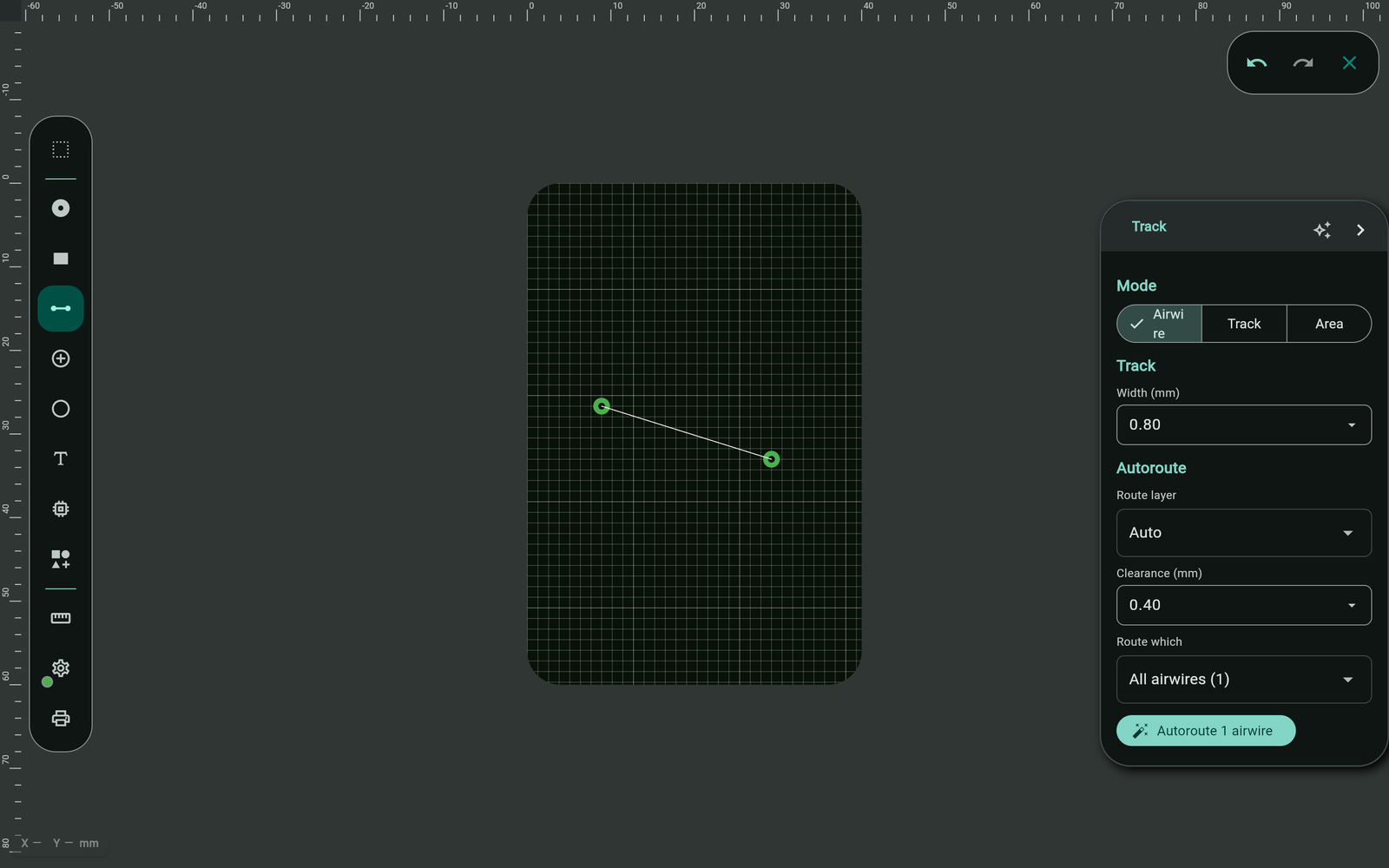 Autoroute All in the Track tool panel with the scope dropdown and routing progress dialog