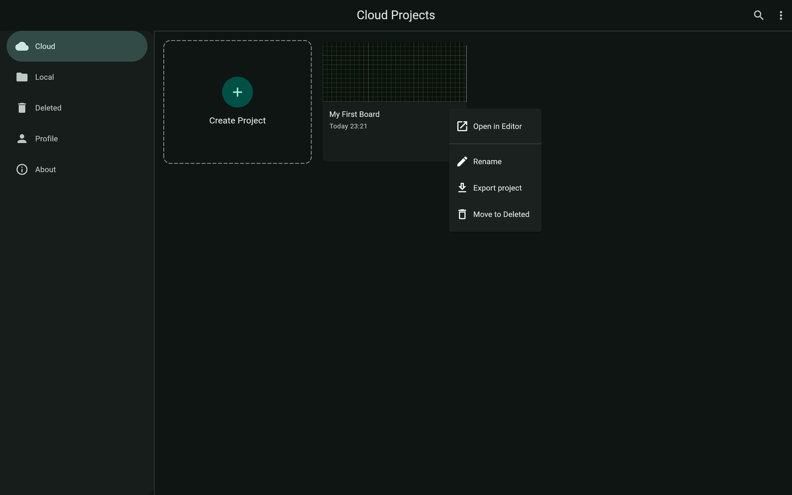 Export project option saving a board as a .pbd backup file